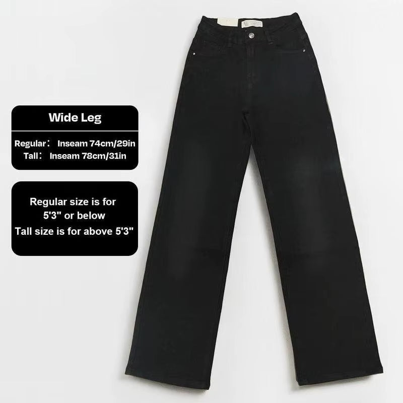 Women'S Minimalist High Waist Denim Stretch Wide Leg Jeans Spring & Summer Trendy Multi-Pocket Denim Trousers Street Womenswear