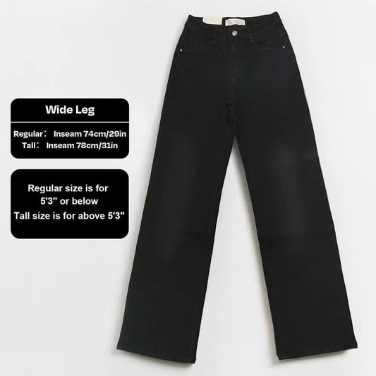 Women'S Minimalist High Waist Denim Stretch Wide Leg Jeans Spring & Summer Trendy Multi-Pocket Denim Trousers Street Womenswear