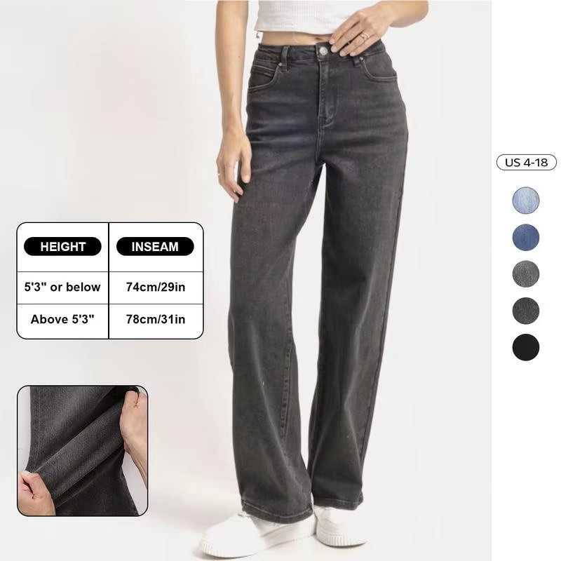 Women'S Minimalist High Waist Denim Stretch Wide Leg Jeans Spring & Summer Trendy Multi-Pocket Denim Trousers Street Womenswear