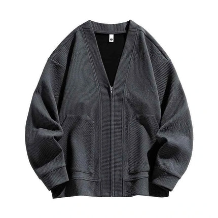 Cardigan Sweater Korean Vintage Popular Zipper Jacket Oversize Black Zipper Loose Male Business Simple Plus Size 6XL 7XL 8XL